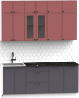 Кухонный гарнитур Интермебель Лион-5 2м (красная глазурь софт/графит софт/тунис) - 
