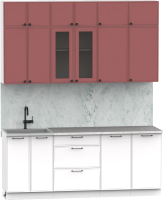 Кухонный гарнитур Интермебель Лион-5 2м (красная глазурь софт/белый софт/мрамор лацио белый) - 