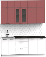 Кухонный гарнитур Интермебель Лион-5 2м (красная глазурь софт/белый софт/тунис) - 