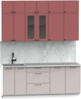 Кухонный гарнитур Интермебель Лион-5 2м (красная глазурь софт/луна софт/мрамор лацио белый) - 