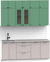 Кухонный гарнитур Интермебель Лион-5 2м (мята софт/белый софт/мрамор лацио белый) - 