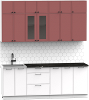 Кухонный гарнитур Интермебель Лион-7 2.2м (красная глазурь софт/белый софт/тунис) - 