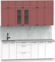 Кухонный гарнитур Интермебель Лион-7 2.2м (красная глазурь софт/белый софт/лунный камень) - 