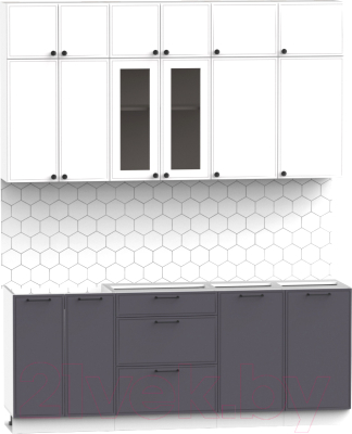 Кухонный гарнитур Интермебель Лион-5 2м без столешницы (белый софт/графит софт)