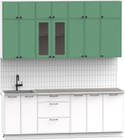 Кухонный гарнитур Интермебель Лион-7 2.2м (мята софт/белый софт/мрамор лацио белый) - 