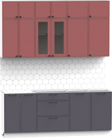 Кухонный гарнитур Интермебель Лион-5 2м без столешницы (красная глазурь софт/графит софт) - 