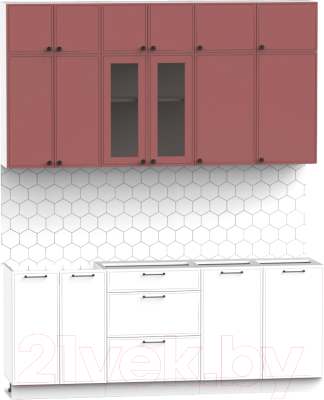 Кухонный гарнитур Интермебель Лион-5 2м без столешницы (красная глазурь софт/белый софт)