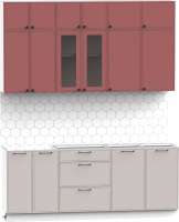 Кухонный гарнитур Интермебель Лион-5 2м без столешницы (красная глазурь софт/луна софт) - 