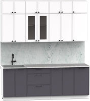 Кухонный гарнитур Интермебель Лион-7 2.2м (белый софт/графит софт/лунный камень) - 