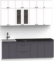 Кухонный гарнитур Интермебель Лион-7 2.2м (белый софт/графит софт/сесамо) - 