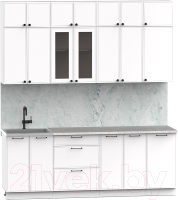 Кухонный гарнитур Интермебель Лион-7 2.2м (белый софт/лунный камень)