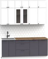 Кухонный гарнитур Интермебель Лион-5 2м (белый софт/графит софт/дуб фигурный светлый) - 
