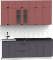 Кухонный гарнитур Интермебель Лион-7 2.2м (красная глазурь софт/графит софт/тунис) - 