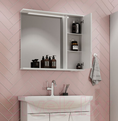 Шкаф с зеркалом для ванной Volna Adel 70 R (белый)
