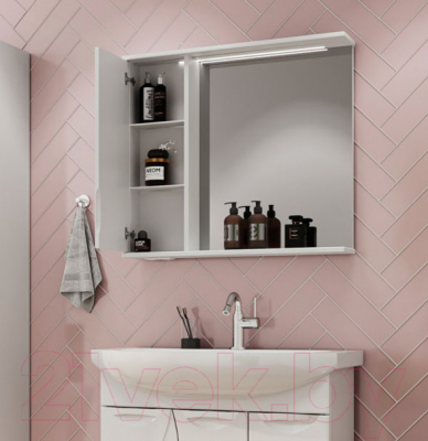 Шкаф с зеркалом для ванной Volna Adel 70 L (белый)