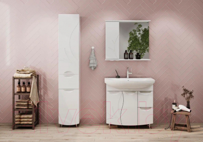 Шкаф с зеркалом для ванной Volna Adel 80 L (белый)