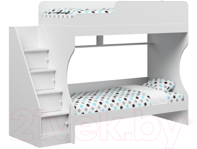 Двухъярусная кровать Капризун 6 Р443-4 с лестницей (белый)