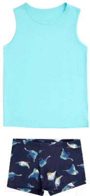 Комплект бельевой детский Mark Formelle 443002 (р.128-64-57 бирюзовый/скаты на синем)