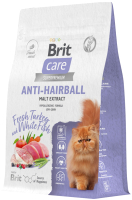 Сухой корм для кошек Brit Care Cat Anti-Hairball с белой рыбой и индейкой / 5066254 (400г) - 