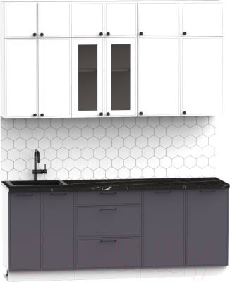 Кухонный гарнитур Интермебель Лион-5 В-1 2м (белый софт/графит софт/тунис)