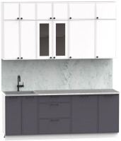 Кухонный гарнитур Интермебель Лион-6 2.1м (белый софт/графит софт/лунный камень) - 