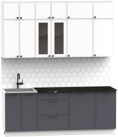 Кухонный гарнитур Интермебель Лион-6 2.1м (белый софт/графит софт/сесамо) - 