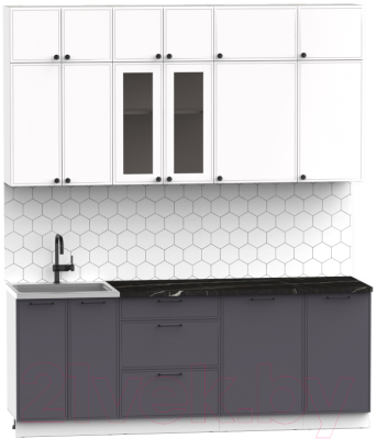 Кухонный гарнитур Интермебель Лион-6 2.1м (белый софт/графит софт/сесамо)