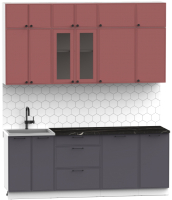 Кухонный гарнитур Интермебель Лион-6 2.1м (красная глазурь софт/графит софт/тунис) - 