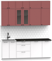 Кухонный гарнитур Интермебель Лион-6 2.1м (красная глазурь софт/белый софт/тунис) - 