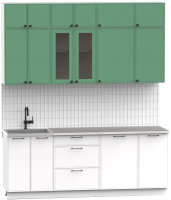 Кухонный гарнитур Интермебель Лион-6 2.1м (мята софт/белый софт/мрамор лацио белый) - 