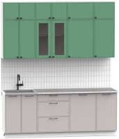 Кухонный гарнитур Интермебель Лион-6 2.1м (мята софт/луна софт/мрамор лацио белый) - 
