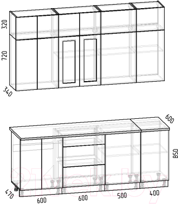 Кухонный гарнитур Интермебель Лион-6 В-1 2.1м (графит софт/мрамор лацио белый)