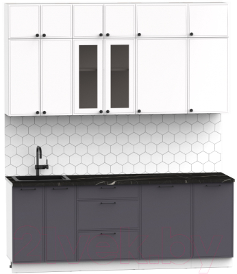 Кухонный гарнитур Интермебель Лион-6 В-1 2.1м (белый софт/графит софт/сесамо)