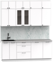 Кухонный гарнитур Интермебель Лион-6 В-1 2.1м (белый софт/мрамор лацио белый) - 