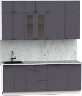 Кухонный гарнитур Интермебель Лион-6 В-1 2.1м (графит софт/мрамор лацио белый)