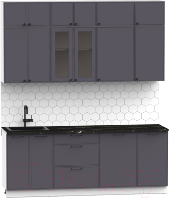 Кухонный гарнитур Интермебель Лион-6 В-1 2.1м (графит софт/сесамо)