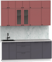 Кухонный гарнитур Интермебель Лион-6 В-1 2.1м (красная глазурь софт/графит софт/мрамор лацио белый) - 