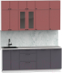 Готовая кухня Интермебель Лион-6 В-1 2.1м (красная глазурь софт/графит софт/мрамор лацио белый) - 