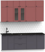 Кухонный гарнитур Интермебель Лион-6 В-1 2.1м (красная глазурь софт/графит софт/тунис) - 
