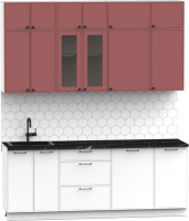 Кухонный гарнитур Интермебель Лион-6 В-1 2.1м (красная глазурь софт/белый софт/тунис) - 