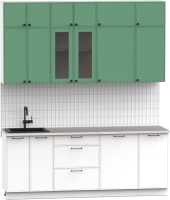 Кухонный гарнитур Интермебель Лион-6 В-1 2.1м (мята софт/белый софт/мрамор лацио белый) - 