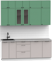 Кухонный гарнитур Интермебель Лион-6 В-1 2.1м (мята софт/луна софт/мрамор лацио белый) - 