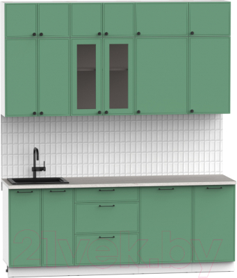Кухонный гарнитур Интермебель Лион-6 В-1 2.1м (мята софт/мрамор лацио белый)