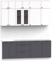 Кухонный гарнитур Интермебель Лион-6 2.1м без столешницы (белый софт/графит софт) - 