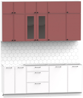 Кухонный гарнитур Интермебель Лион-6 2.1м без столешницы (красная глазурь софт/белый софт) - 