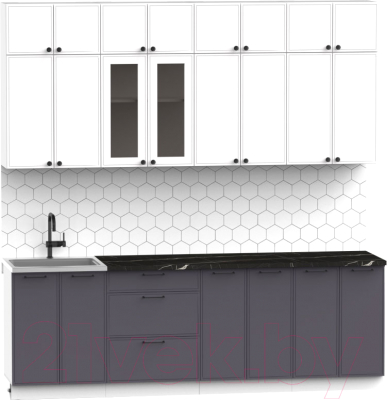 Кухонный гарнитур Интермебель Лион-8 2.4м (белый софт/графит софт/сесамо)