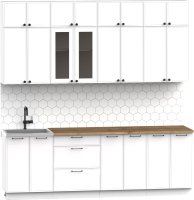 Кухонный гарнитур Интермебель Лион-8 2.4м (белый софт/дуб фигурный светлый) - 