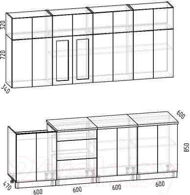 Кухонный гарнитур Интермебель Лион-8 2.4м (белый софт/графит софт/мрамор лацио белый)