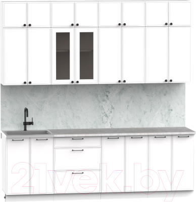 Кухонный гарнитур Интермебель Лион-8 2.4м (белый софт/лунный камень)