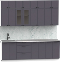 Кухонный гарнитур Интермебель Лион-8 2.4м (графит софт/мрамор лацио белый) - 
